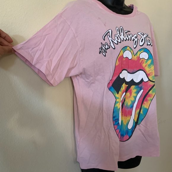 Daydreamer Pink Rolling Stones Tie Dye Tongue Oversized Short Sleeve Shirt - Picture 8 of 13